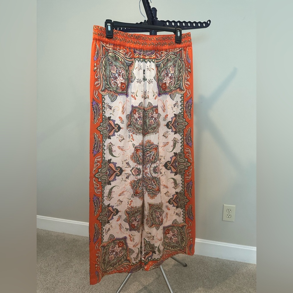 Rachel Zoe Orange and Cream Paisley Pants